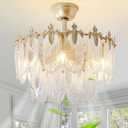 20" Gold Fandelier Ceiling Fan with Light, Gold Crystal Chandelier Ceiling Fans with Lights and Remote Control, Mid Century Enclosed Caged with 6 Speeds for Bedroom, Nursery, Living Room