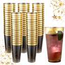 LIYH 100 Pcs Gold Plastic Cups - 16 oz Clear Black and Gold Rim Plastic Wine Cups Big Size Fancy Disposable Wine Glasses Party Cup Beverage Drinking Cup for Party & Wedding