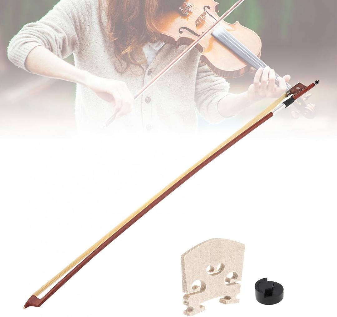Brazilwood Violin Bow 4/4 w Rosewood Frog White Horsehair Leather Grip