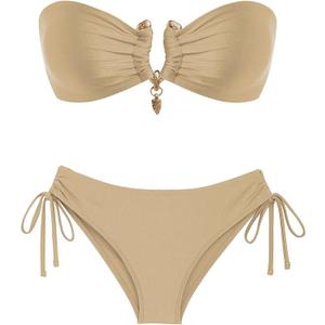 Swim Suits for Women 2025 Sexy Cutout Metal Ring Strapless Bikini Set Padded Open Back Tie Side Thong Bathing Suits (XS)