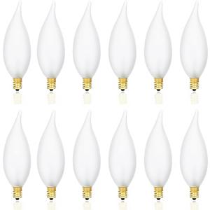 Frosted Flame Tip C32 Chandelier Light Bulbs, 40W E12 Candelabra Base, 120V Dimmable Candle Bulbs with Warm White for Chandeliers, Ceiling Fans, Outdoor, Porch, Hallway, Decorative Lighting (12 Pack)