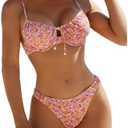 SOLY HUX Women's 2 Piece Bikini Sets Boho Floral Print Underwire Swimsuit Tie Front Cut Out Bathing Suit, M