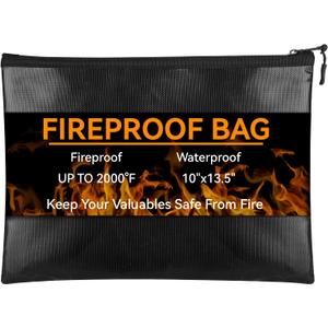 Fireproof Document Bag (10"x13.5"), Waterproof Holder with Zipper for Passport, Important Papers, Cash, Money and Valuables, Secure Storage Organizer for Travel, Home, Office