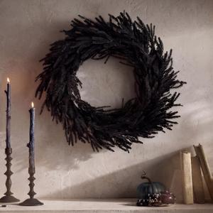 Thiccywoov 20 Inch Black Halloween Wreath Artificial Norfolk Pine