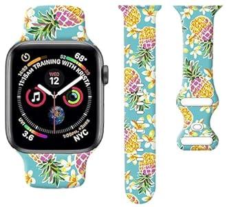 Sport Watch Band Compatible with Apple Watch Band 38mm 40mm 41mm Women, Soft Silicone Floral Print Sport Strap Replacement Wristbands for iWatch Series Ultra 9 8 7 6 5 4 3 2 1 SE - Colorful pineapple