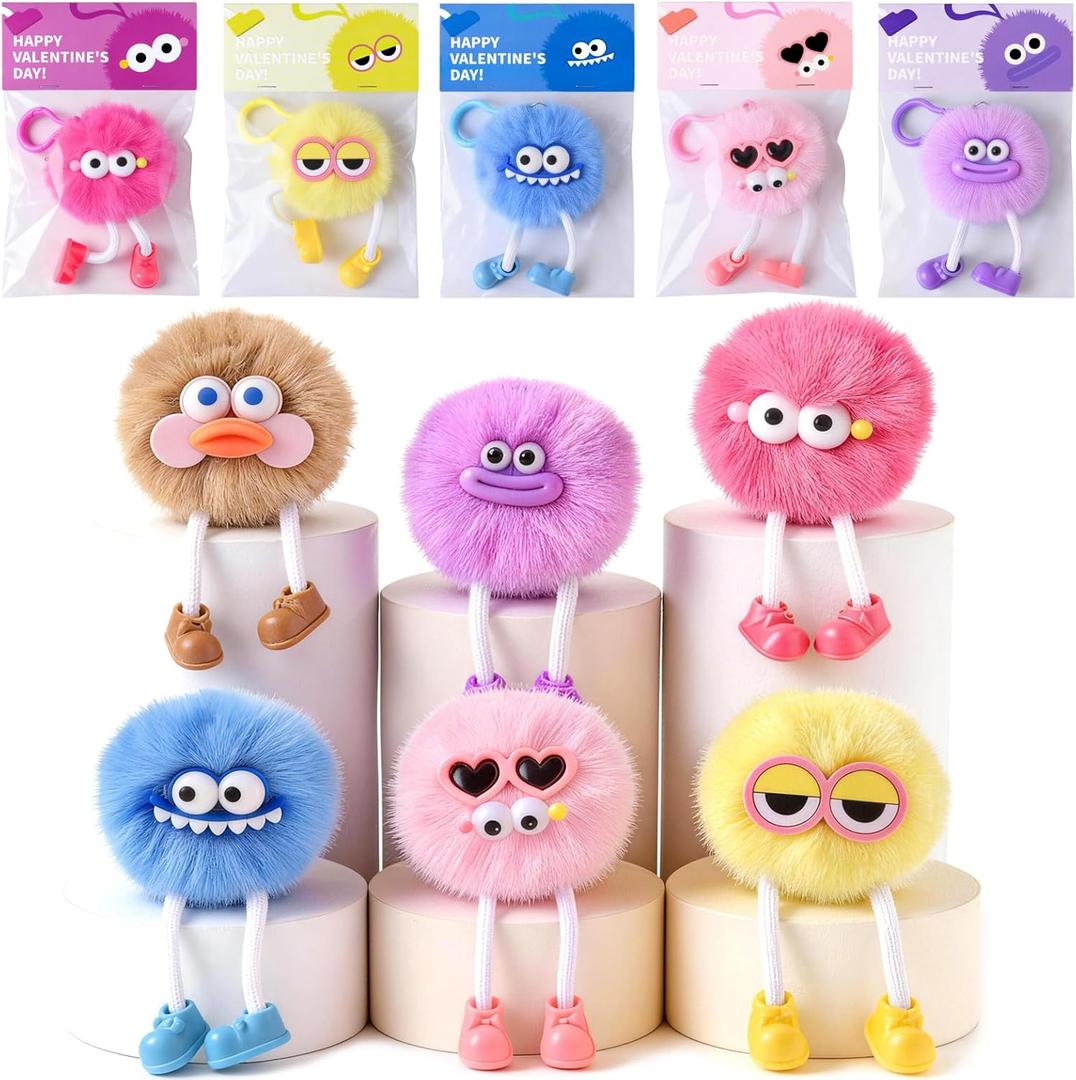 Valentines Day Gifts for Kids - 24 Pack Pre-filled Plush Toys Keychains with Valentine's Gift Cards for School classroom Class - Valentine Party Favors for Kids Boy Girls Toddlers