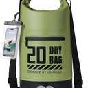 Lamicall Dry Bag Waterproof Backpack - [Zippered Pocket] 20L Roll Top Waterproof Bag with Water Proof Phone Pouch, Floatable Drybag for Swimming, Boating, Kayaking, Camping, Beach (Olive Green)