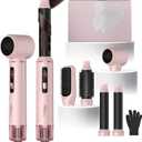 5 in 1 Hot Air Styler Brush, 1000W Hair Dryer with LCD Display, Auto Rotating Curler for Volumizing Fast Drying, Curling & Straightening Multi Styling Tools for All Hair with 3 Levels (Pink)