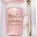 Best Grandma Ever Coffee Mug, Birthday / Mothers Day Gifts for Grandma from Granddaughter Grandson Grandchildren Grandkids 14 Ounce Gift Box with Spoon and Coaster Pink
