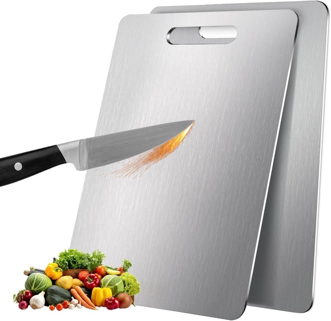 2 Pack Titanium Cutting Boards for Kitchen,100% Pure Titanium, Cutting Edge Hygiene & Durability, Double-sided food-grade Titanium Cutting Board For Meats Fruist And Vegetables,Easy to Clean (13 * 9)
