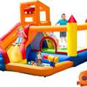 HuaKastro Bounce House for Kids 3-8 with Slide and Ballpit for Indoor Outdoor Play, 5 in 1 Backyard Jumping Castle W/Climbing Wall, (Water) Slide, Pool & Water Cannon for Kids Parties - with Blower