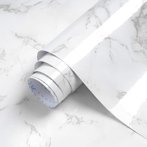 Dimoon 11.8''x78.7'' Marble Peel and Stick Wallpaper White Granite Contact Paper for Countertops Waterproof Kitchen New Environmentally Friendly Materials Thickening Upgrade Renter Friendly Vinyl Wrap, Pack 3