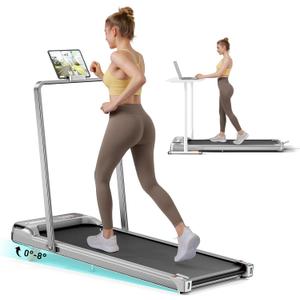 Abonow Portable Walking Pad with Handle Bar for Home & Office, 2 in 1 Under Desk Treadmill with 8% Incline, 2.5HP Small Foldable Compact Treadmills Walking Machine, LED Display, 265 LBS