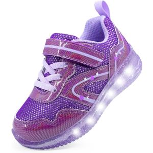 YESKIS Toddler Boys Girls Light Up Shoes LED Flashing Lightweight Mesh Breathable Adorable Running Sneakers for Toddler and Little Kid (9 Toddler, Dark Purple Light Up Shoes)