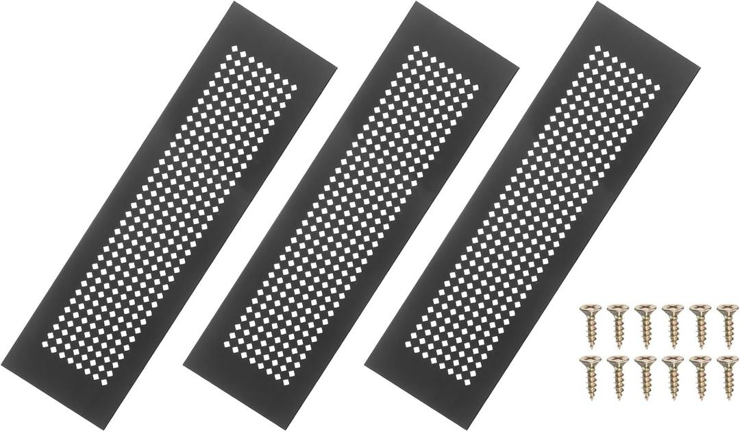 PATIKIL 14 x 3 Inch Door Air Vent Cover, 3 Pcs Aluminum Grille Ventilation Cover Louvered Diamond Hole with Mounting Screws for Cabinet Wardrobe Ceiling Door, Black