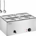 VEVOR 4-Pan Commercial Food Warmer, 24QT Electric Steam Table, 1200W Professional Countertop Stainless Steel Buffet Bain Marie with 86-185F Temp Control for Catering and Restaurants, Silver