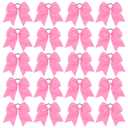 20 PCS 8 Inch Cheer Hair Bows Large Cheerleading Big Hair Bows with Ponytail Holder Hand-made Grosgrain Ribbon Hair Accessories for Teen Girls(Pink)