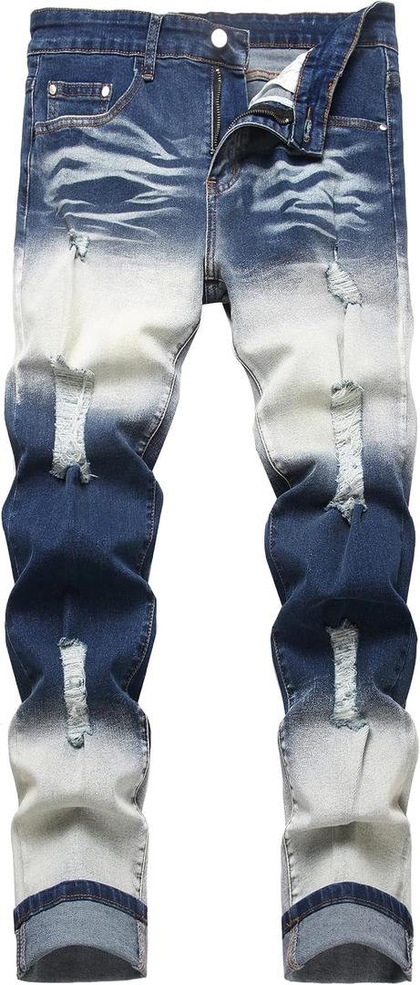 HuuPrr Men's Ripped Jeans Slim Fit Stretch Jeans Distressed Fashion Comfort Pants（3300Blue，36）