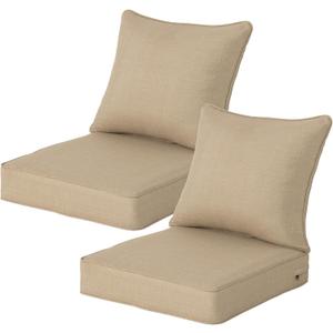 24x24 Inch Outdoor Deep Seat Cushions Set of 2,Thick High-Density Foam, Piped Edges & YKK Hidden Zipper,Water-Resistant UV-Resistant Polyester for Patio Furniture,Toffee