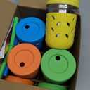 Elk and Friends 10oz Stainless Steel Kids + Toddler Drinking Cups | The Original Mason Jar with Sleeves + Lids | Silicone Straws | Smoothies | Storage Jar | Spill Resistant | Dishwasher Safe | 4 Pack (Green/Orange/Blue/Yellow)