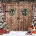 10x8FT Polyester Fabric Winter Christmas Rustic Barn Wood Door Photography Backdrop Xmas Tree Snow Background Banner for Family Holiday Party Decoration Supplies Photo Studio Props Pictures