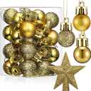 25 Pcs Mini Christmas Balls Ornaments Set 0.79 Inch Christmas Day Ball Topper Star Tree Hanging Ornaments for Party Decoration(Gold)