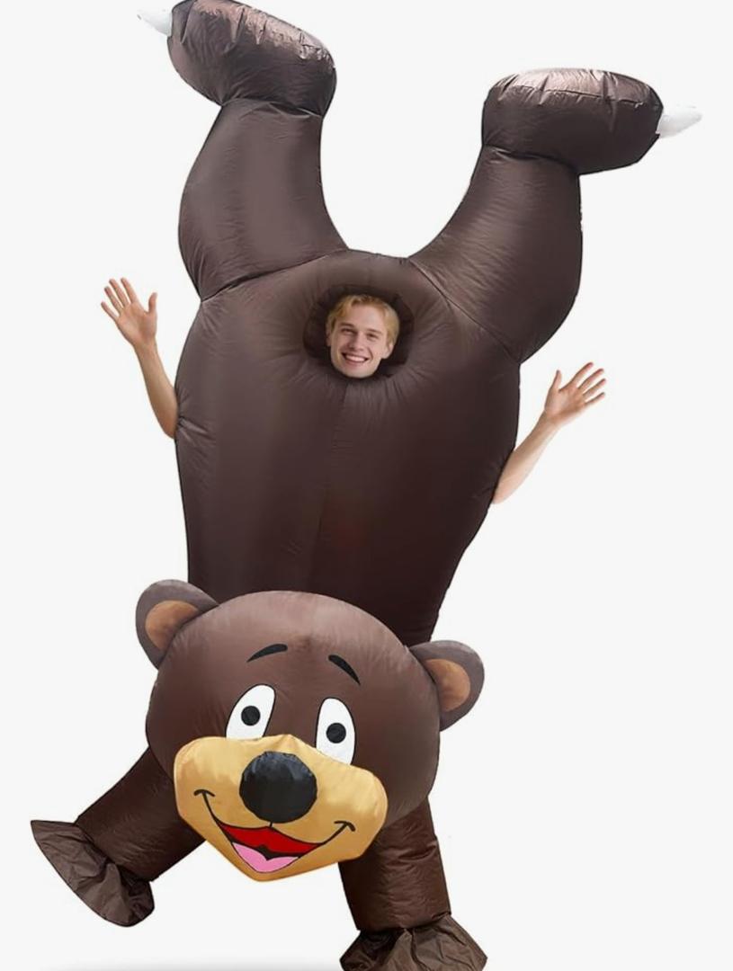 Camlinbo Halloween Inflatable Bear Handstand Costume Funny Full Body Blows Up Animal Costume for Adult Halloween Inflatables Cosplay