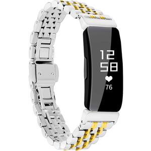 Chofit Metal Bracelet Compatible with Fitbit Inspire/Inspire HR/Inspire 2 Bands, Stainless Steel Replacement Strap Wristband Accessories for Inspire Tracker for Women (Silver-Gold)