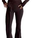 Women Ballet Wrap Tops Sets Athletic Pilates Tie Front Long Sleeve Shirt Sets Y2k Yoga Cross V Neck Fairy Blouse Sets (S, Brown)