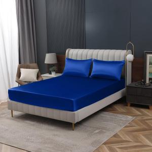 Homiest Royal Blue Satin Fitted Sheet - Full Size, Deep Pocket, Luxury & Ultra Soft Bedding (Full - Fitted)