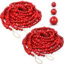 Giegxin 2 Pcs 32.8 Feet Christmas Wooden Bead Garland Xmas Tree Beads Garland Rustic Wood Beaded Decor for Christmas Holiday Rustic Home Farmhouse Decoration (Red)