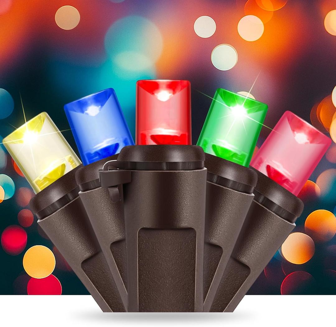 Slow Twinkling Christmas Light, 100 LED 35Ft Pulsing Twinkle Lights for Christmas Tree, 5mm Wide Angle Soft Random Shimmering Set with Brown Wire Cord, Waterproof String Lights(Multicolor)