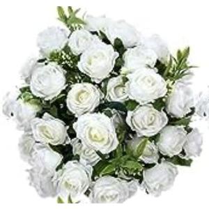 Zeyune 2 Pack 12 Inch Wedding Artificial Mini Rose Bouquet White Silk Flowers Bunches Bulk Fake for Wedding Bridal Christmas Home Office Garden Parties Decoration