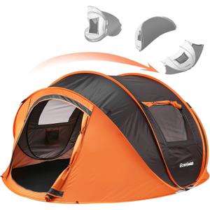 EchoSmile Pop Up Camping Tent, 2/4/6 Person Easy Setup Tent, Water Resistant Dome, Portable with Carry Bag (Black&Orange)