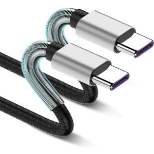 USB C to USB C Cable10Ft 2Pack,Usbc to Usbc Charging Cable Cord 60W/3A Fast ChargerType C to USB Adapter for Samsung Galaxy S22/S22+, S21/S21+ Ultra 5G, S20/S20+ Ultra 5G, Note 20/10, Pixel, Switch (Argent)