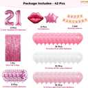 KatchOn, Pink 21st Birthday Decorations Set with Lip & Star Balloons – Pack of 42 | Happy Birthday Banner & Lip Decor | 21st Happy Birthday Decorations for Women, Girls & Her | Pink Party Decorations