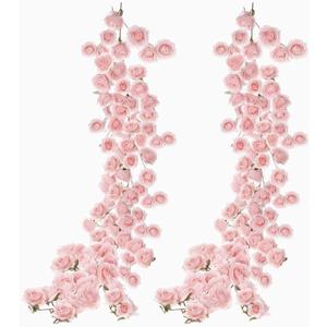 Daifunli 2 Pcs Pink Artificial Rose Vine Hanging Faux Flowers Garland for Wedding Anniversary Birthday Party Background Arch Garden Home Wall Room Decor