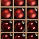 WDS WONDROUS Glass Christmas Hanging Ball Ornaments, Set of 12 Decorative Balls for Xmas Tree Decoration, Shiny and Matte Deep Red Christmas Ornaments