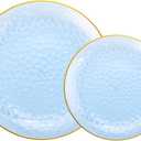 Rubtlamp 60Pcs Clear Blue Plastic Plates, Hammered Blue Plates, Clear Fancy Disposable Plates With Gold Rim Include 30 Dessert Plates, 30 Dinner Plates for Party