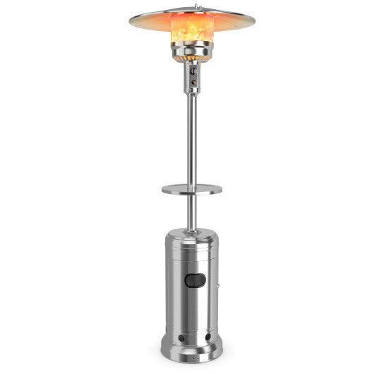 48,000 BTU Silver Steel Liquid Propane Outdoor Standing Gas Heater with Table and Wheels