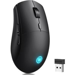 Wireless Gaming Mouse, 2.4GHz & Bluetooth 5.3 Dual Mode, 60Hrs Battery, Ergonomic Lightweight Design, 6 Adjustable DPI (800-6400), 7 RGB Lights, Rechargeable Mice Compatible with PC/Mac/Laptop, Black 