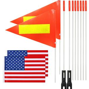 2 Pcs Bike Safety Flag with Pole, 6-Feet Adjustable Height Heavy Duty Fiberglass Pole Polyester Tear-Resistant Waterproof Safety Flags (Reflective Strip And American Flag)
