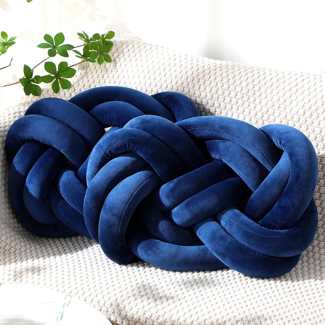 Sintuff 2 Pcs Knot Pillow Soft Decorative Knotted Throw Pillow for Couch Home Sofa Bedroom Decor to Add Comfort and Style(Navy Blue,14 x 16 Inch)
