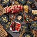 Graduation Party Supplies Plates and Napkins Serve 25,Prom Send off 2026 Disposable Paper Plates and Napkins Set Cups Knives Spoons for Class of 2026 Graduation Party Decorations Black and Gold
