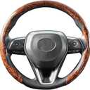 AUTOXBERT Wood Grain Steering Wheel Cover Anti-Slip for O/D Type 14 1/2-15.4 Inch Ultra-Thin Breathable Sport Cassette Car Accessories