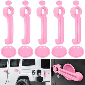 E-Cowlboy Door Handle Cover Inserts+Tailgate Handle Cover+Recess Guard for 2007-2018 Jeep Wrangler JK JKU Sports Sahara Freedom Rubicon Unlimited Exterior Accessories (Pink 15PCS)