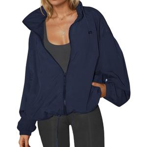Yousify Womens Waterproof Rain Jackets Lightweight Zip Up Raincoat Outdoor Hiking Hooded Windbreaker with Pocket, Large