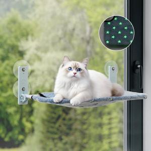 Glow in The Dark Cat Window Perch, Large Foldable Hammock Bed with 4 Strong Suction Cups and Warm Soft Zipper Removable Cushion for Indoor Cats (Stars)