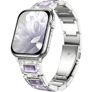 Dressy Silver iWatch Bands for Women - Compatible with Apple Watch Series 10-1/SE/Ultra, Fits 38mm 40mm 41mm 42mm 44mm 46mm - Luxury Designer Bracelet, Bling Jewelry Strap