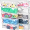 10 Pack Clear Plastic Pencil Case Boxes - Narrow Stackable Storage Organizers with Snap Lids for Pens, Markers, Makeup Brushes, Art Supplies, Beads, Jewelry, School Office Use, Rectangular Narrow